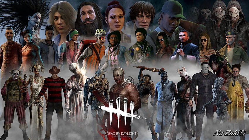 with all the survivors and killers together, dead by daylight killers HD wallpaper