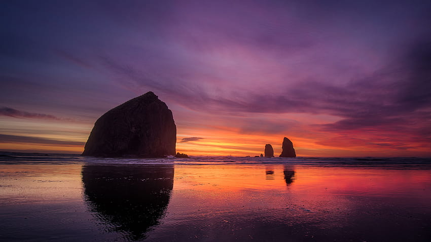 Oregon Coast, Sunset, Beach, Purple sky, » , Ultra, oregon rocky coast HD wallpaper