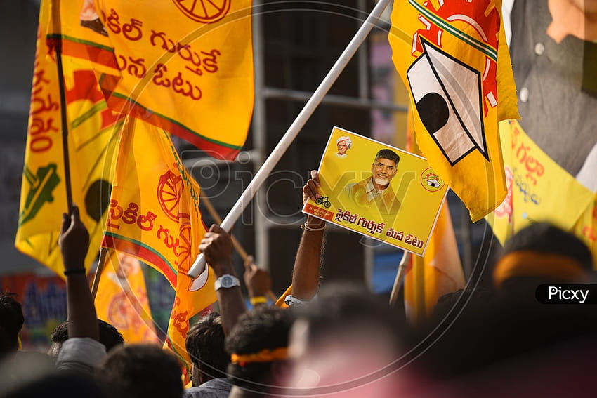of TDP Party workers with Placards and flags in a rally HD wallpaper