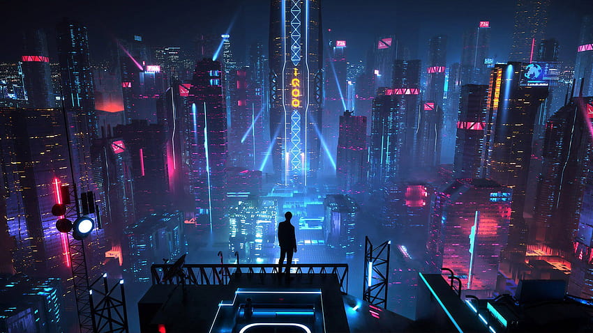 arte digital, homens, cidade, futurista, noite, neon, ficção científica • For You For & Mobile, neon anime cityscape papel de parede HD