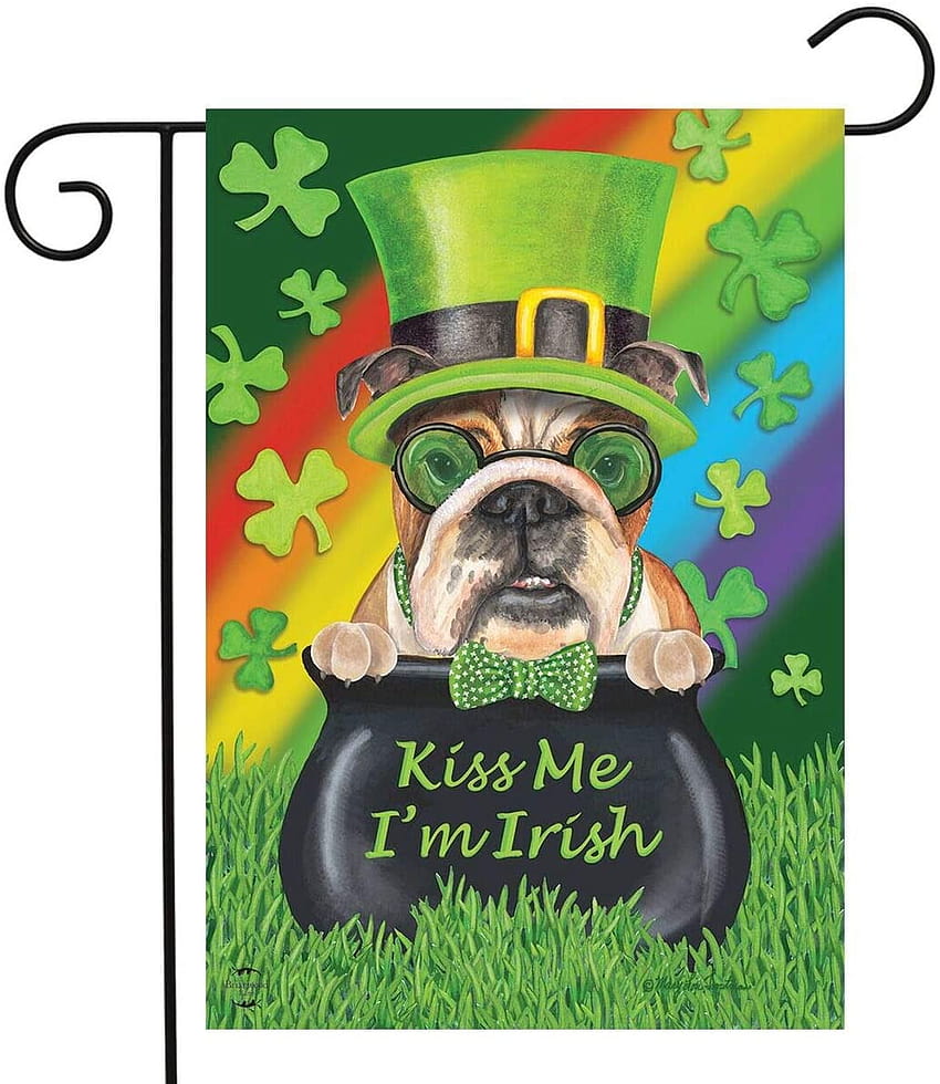Amazon : Briarwood Lane Kiss Me I'm Irish St. Patrick's Day Garden Flag Dogs Pot of Gold 12.5 HD phone wallpaper
