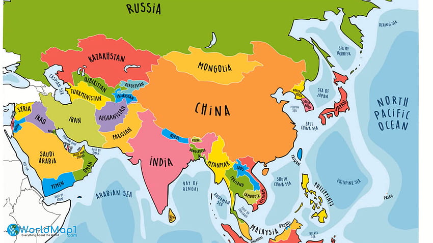 アジア諸国の地図、スペース 5 からの衛星、アジアの政治地図 高画質の壁紙