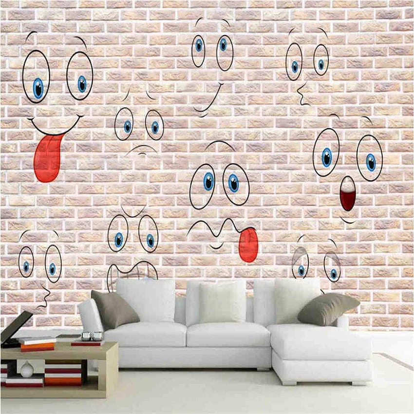 3D Custom Cartoon Pattern Expressions On Bricks Joys and Sorrows Silk Wall Treatment Murals Bedroom Living Room Sofa Tv Wall Home Decoration 430×300cm HD phone wallpaper