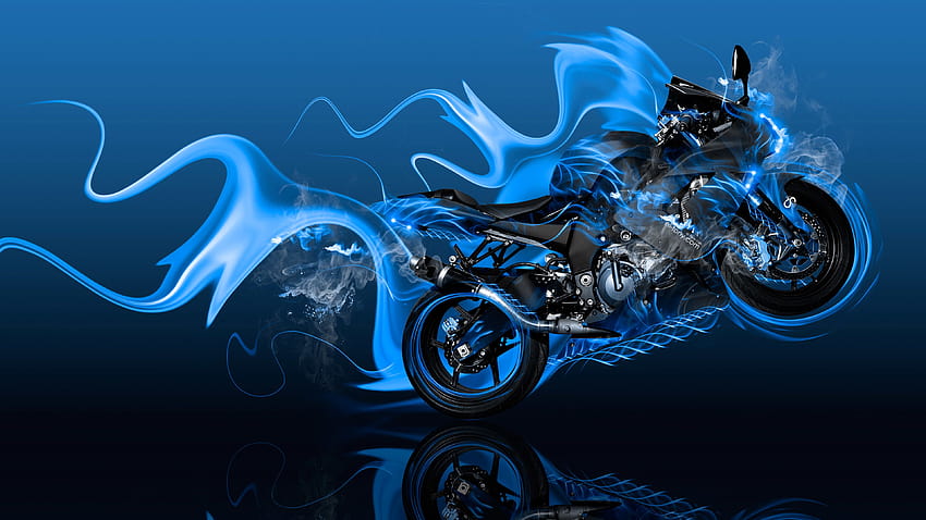 Blaues Feuer, Feuermotorrad HD-Hintergrundbild