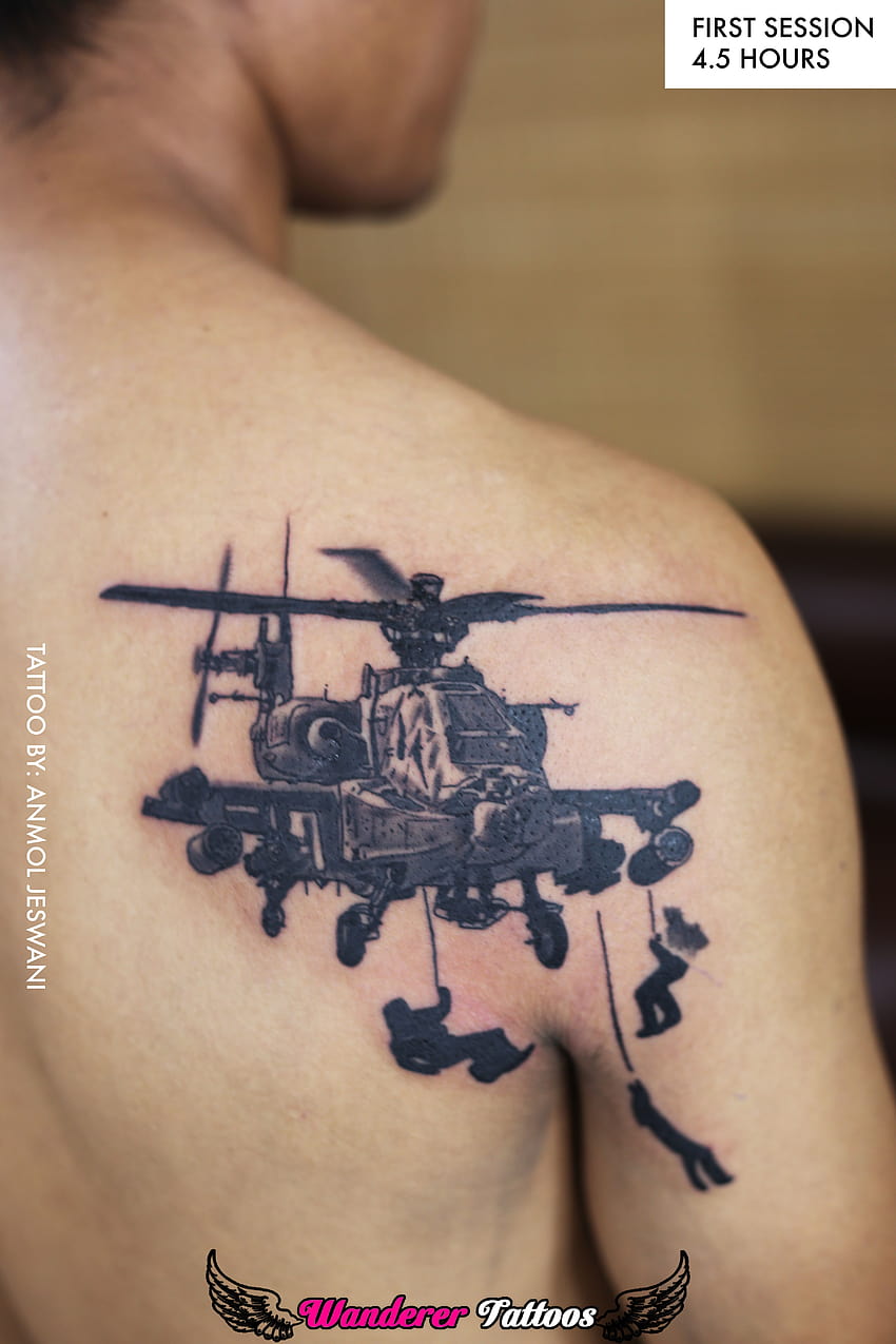 Apache Helicopter with Commandos Tattoo at Wanderer Tattoos by Anmol  Jeswani HD phone wallpaper  Pxfuel