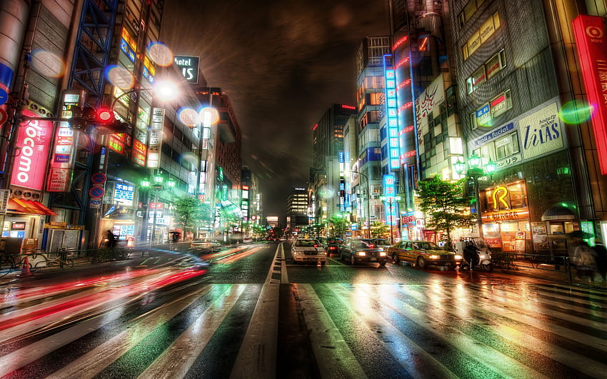 Japão Cidade de Tóquio Cena noturna Luzes da cidade Anúncios intermitentes Edifícios de ruas movimentadas Móvel 5200x3250 : 13, cidade movimentada papel de parede HD