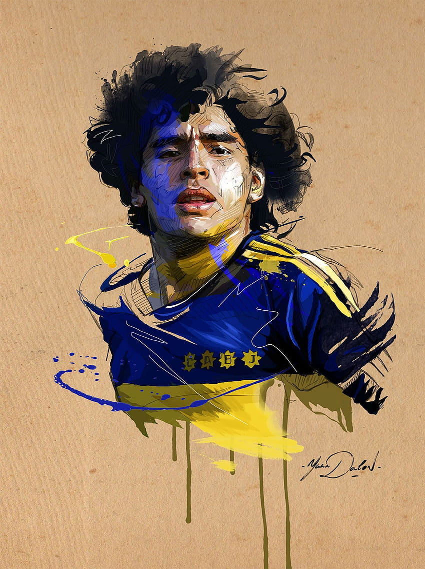 La mia pittura del giovane Maradona, giocatore del Boca Junior., diego maradona art Sfondo del telefono HD