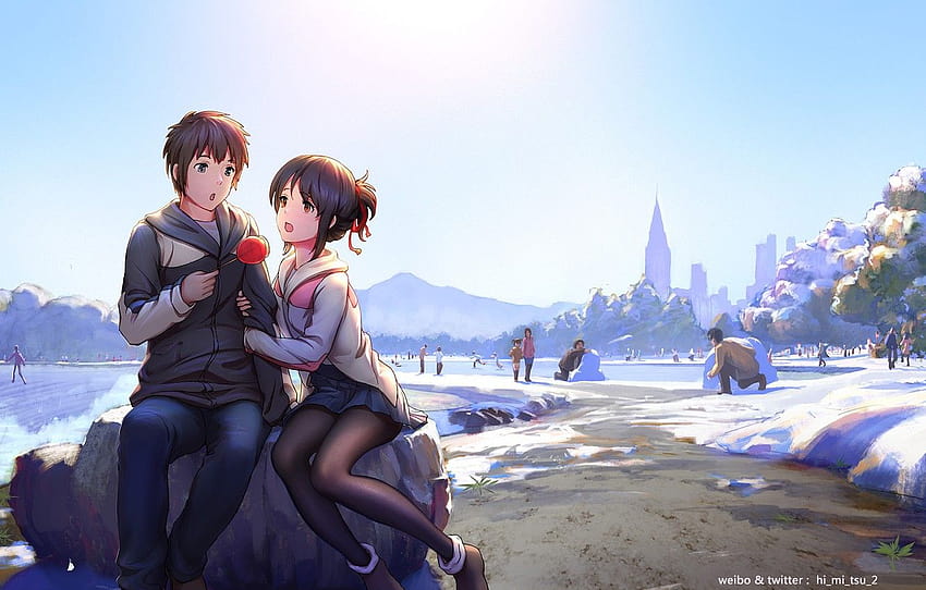 Winter, Mädchen, Menschen, Anime, Kunst, Typ, zwei, Still, Taki und Mitsuha HD-Hintergrundbild