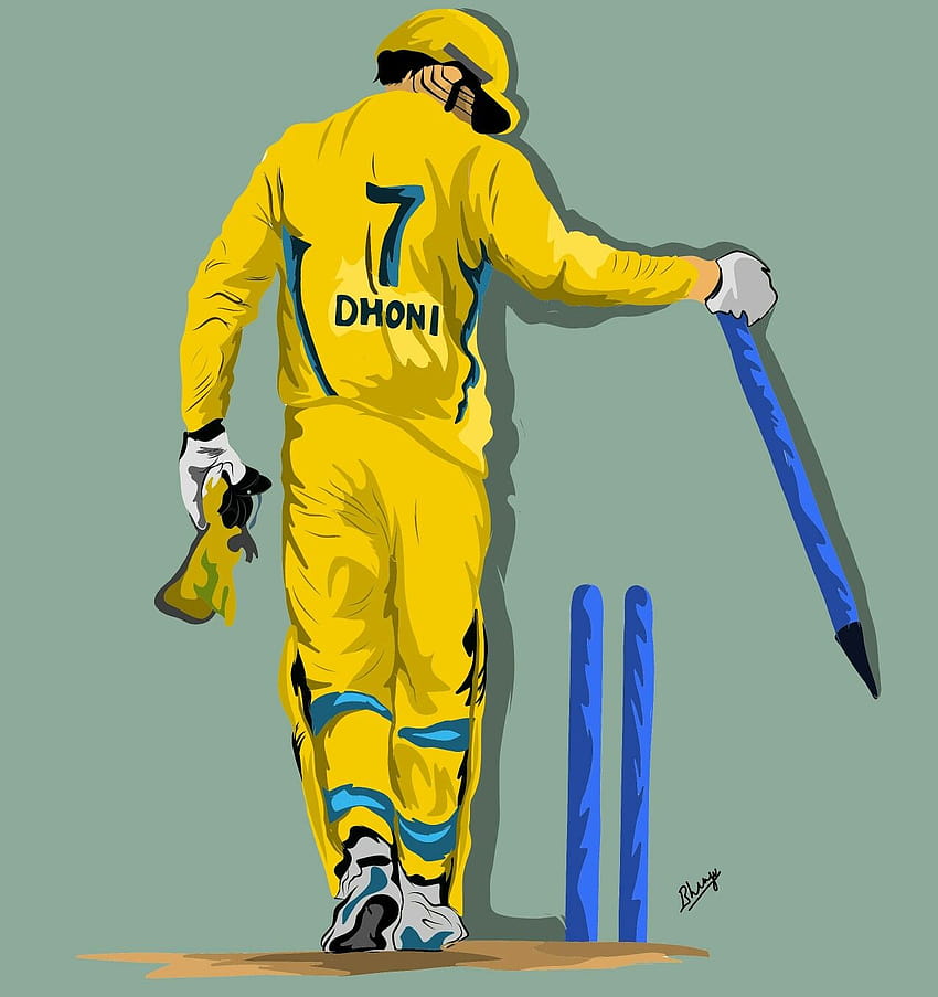 Ms Dhoni illustration, cricket cartoon HD phone wallpaper