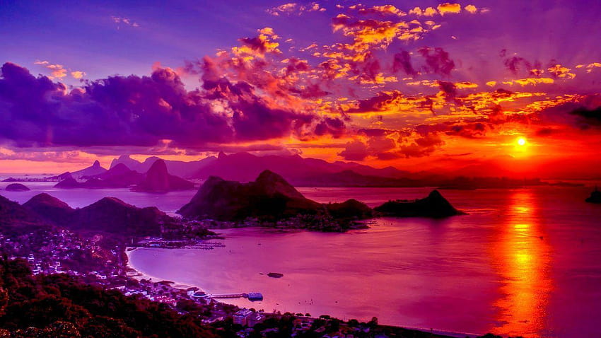 Sonnenuntergänge: Regenbogen-Strand-Wasser-Plam-Rosa-Ozean-Natur Sonnenuntergang, Sonnenuntergangozeanregenbogen HD-Hintergrundbild
