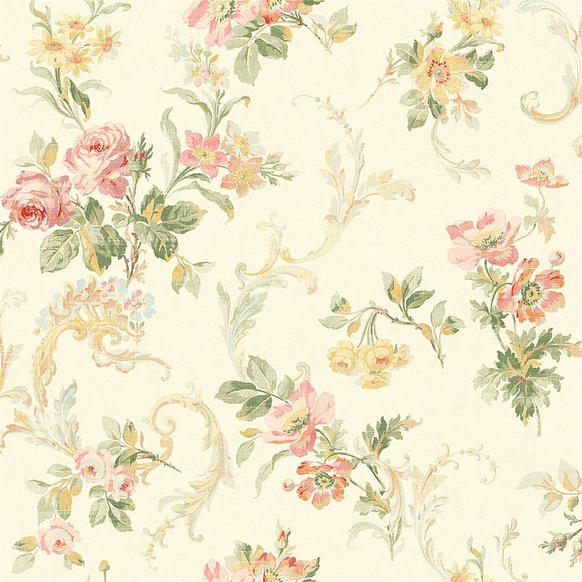 Cetakan mawar vintage yang indah dari buku Springtime Cottage. Bunga-bunga merah muda berpadu indah dengan…, warna krem wallpaper ponsel HD