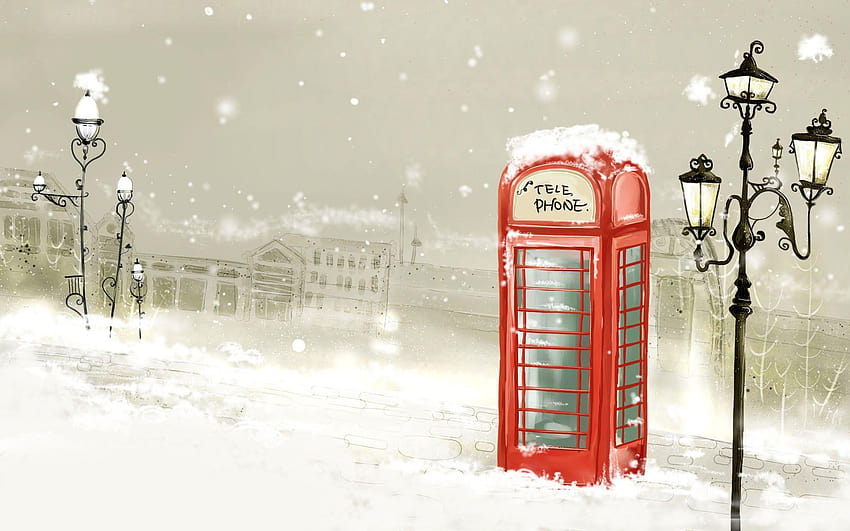 Telephone booth in the snow HD wallpaper