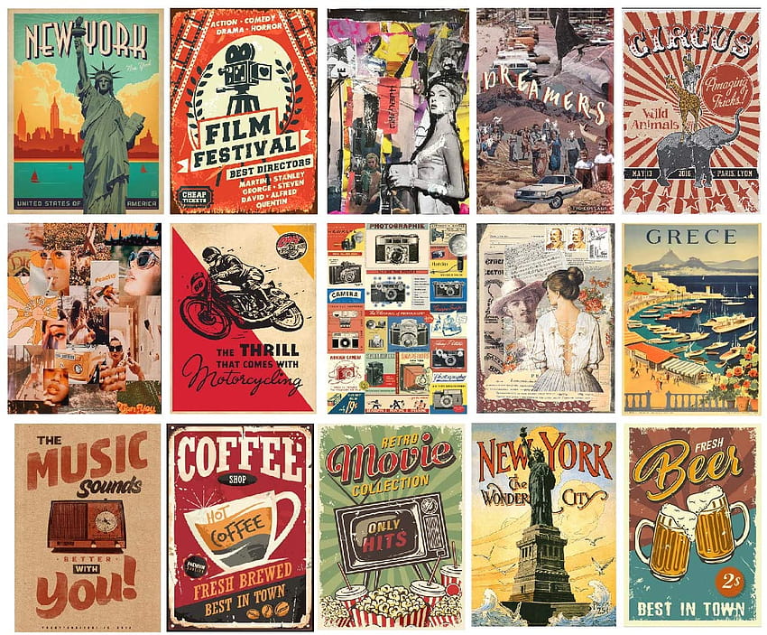 HK Studio Retro Stickers, Vintage Postcards, vintage collage horizontal HD wallpaper