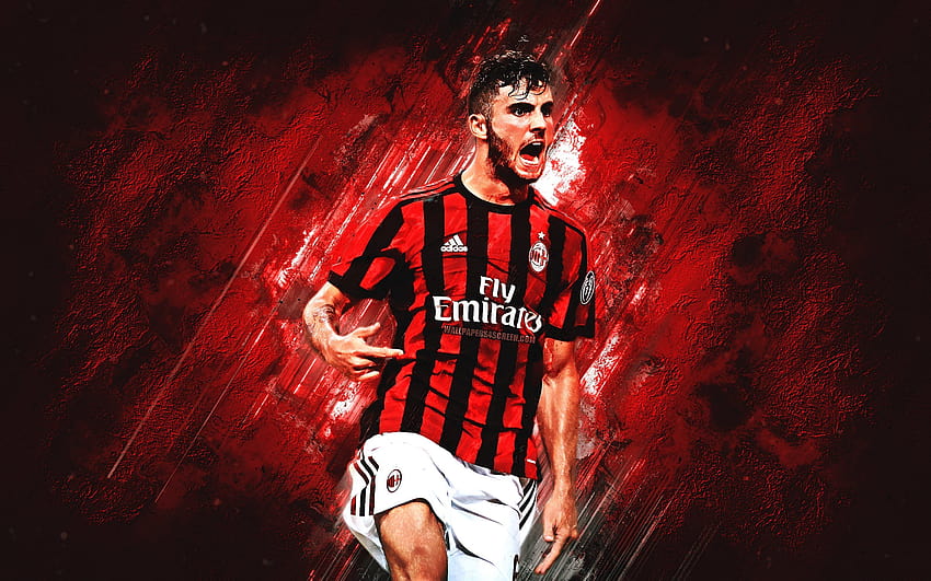 Patrick Cutrone, grunge, AC Milan, red stone, soccer, Serie A, italian footballers, football, Milan FC, Cutrone, Rossoneri with resolution 2880x1800. High Quality HD wallpaper