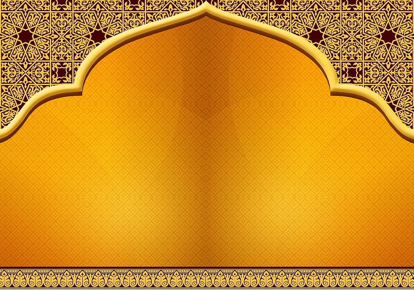 オレンジ色のデザインのイスラム背景、 高画質の壁紙