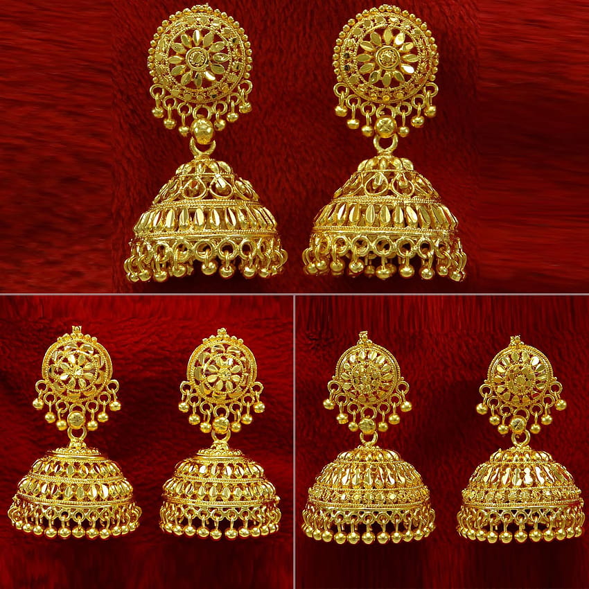 Gold Plated Jhumka Earring Indian Bollywood Women Wedding Jewelry BSE5680A HD phone wallpaper