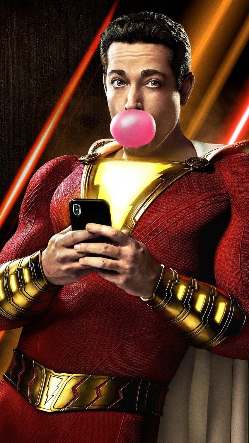 Zachary Levi bei Shazam! Comics 2019 Ultra Mobile, Shazam-Anzug HD-Handy-Hintergrundbild