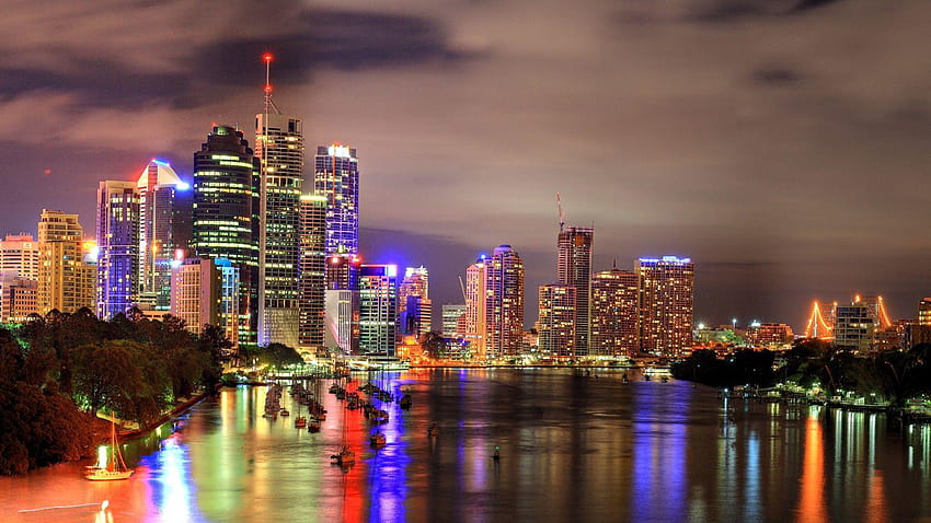 Brisbane pada malam hari Australia World Wallpaper HD