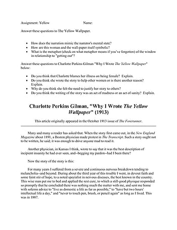 The Yellow Wallpaper  discussion questions full text  Teaching Resources