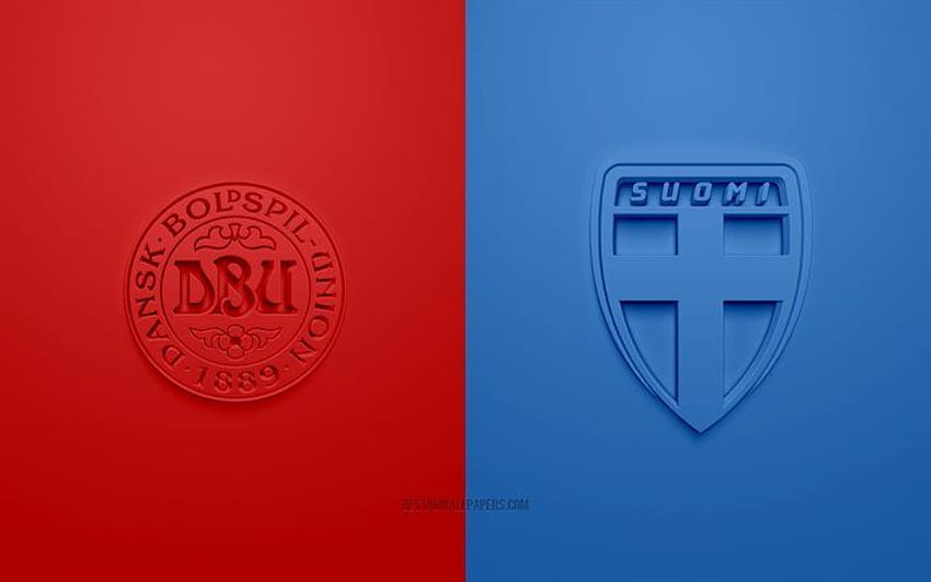 Denmark vs Finlandia, UEFA Euro 2020, Grup B, logo 3D, latar merah biru, Euro 2020, pertandingan sepak bola, tim sepak bola nasional Denmark, tim sepak bola nasional Finlandia. untuk Wallpaper HD