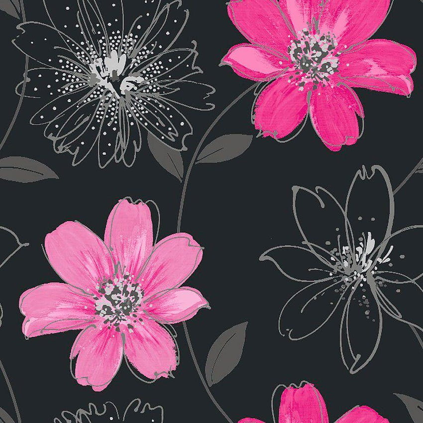 Gray And Pink Group, pink and black flower HD phone wallpaper