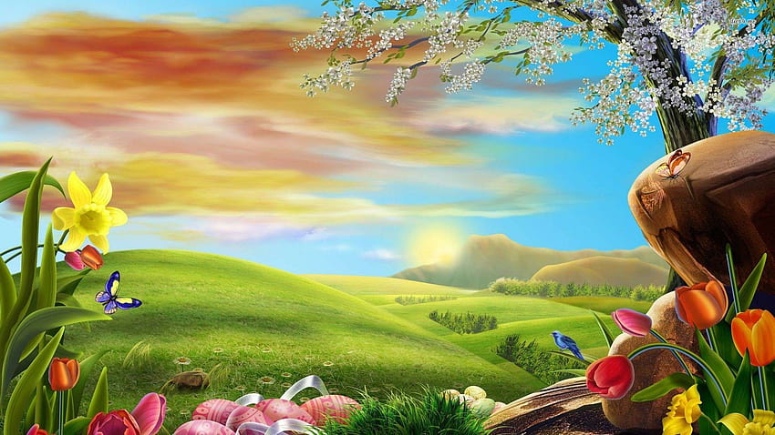 Full Cartoon Nature, cartoon spring meadow HD wallpaper