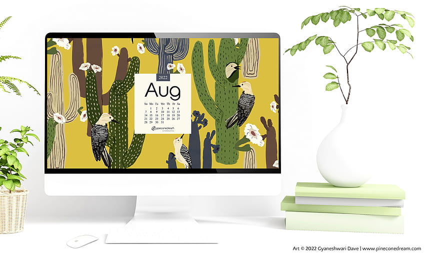 August 2022 /Mobile Calendar & Printable Planner, Illustrated – Saguaro & Gila HD wallpaper