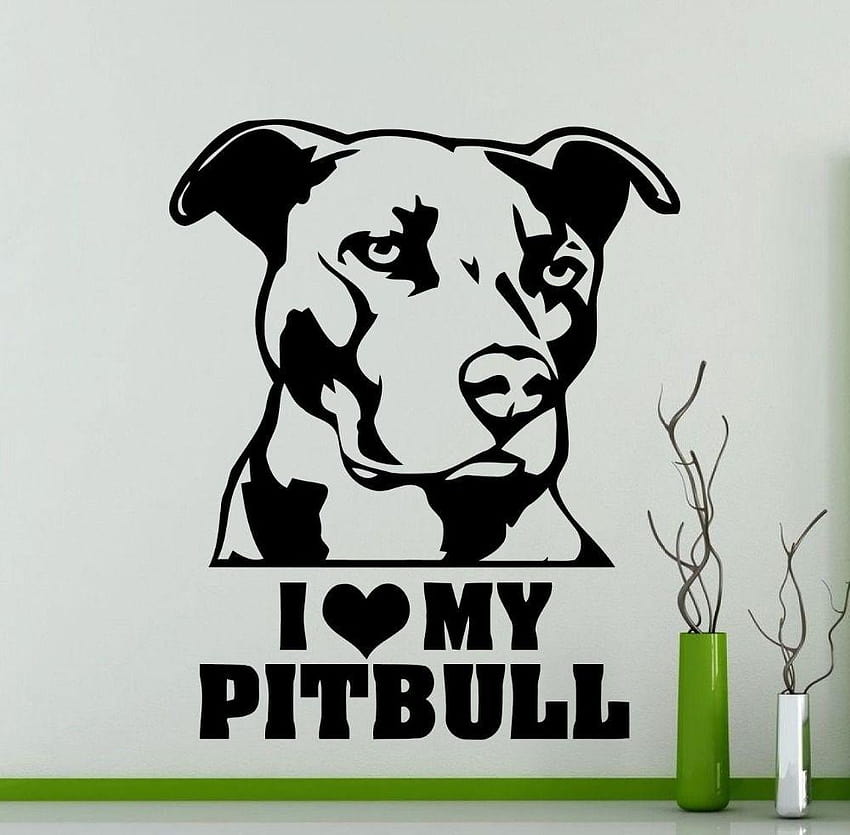 Обичам моето куче Pitbull Art bull Сладък стикер за стена за дома, лого на pitbull HD тапет