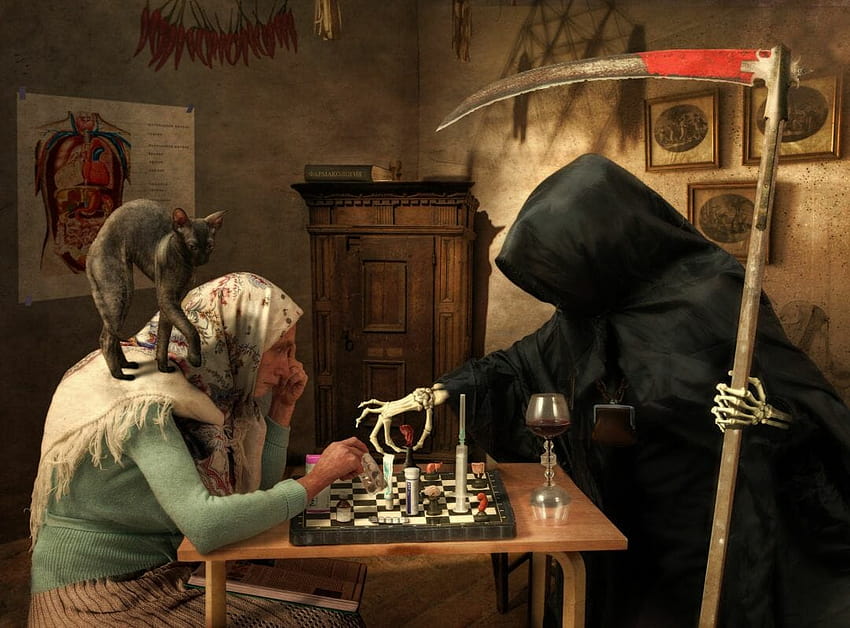 2219 Chess Humor Artwork Grim Reaper Dark Humor Death Old People Cats HD wallpaper
