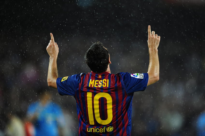 Lionel Messi, rain, FC Barcelona, celebration, goal HD wallpaper