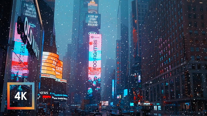 タイムズ スクエア、ニューヨーク市の降雪 高画質の壁紙