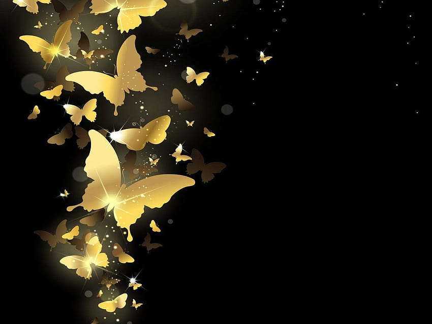 Butterflies: Butterflies Gold Golden Dark Butterfly, black and golden for mobile gallery HD wallpaper