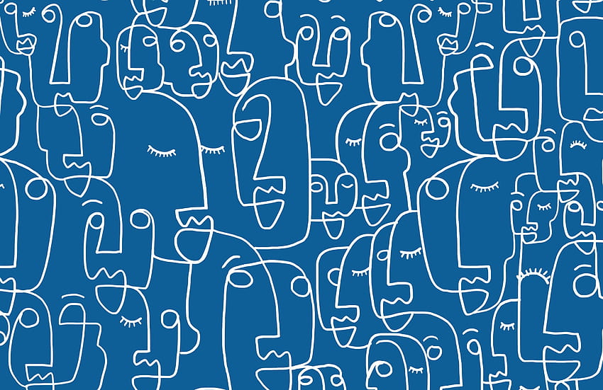 Large Blue Face Line Drawing Mural HD wallpaper