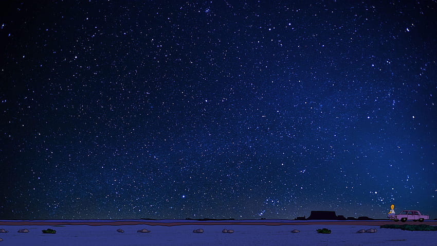 Homer Simpson Gece Gökyüzünün Altında, mavi gece gökyüzü HD duvar kağıdı