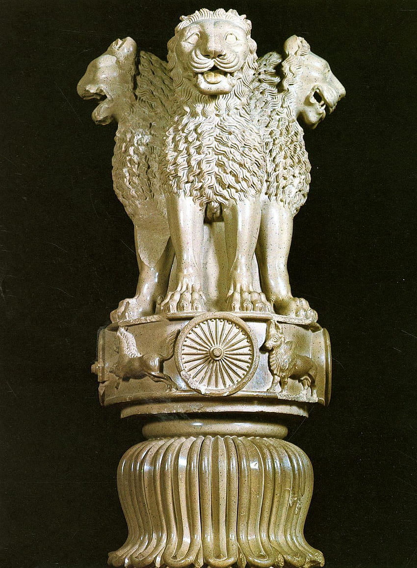 Ashoka'nın Aslan Başkenti, Ashoka'nın sütunları olan dört Hint aslanının heykelidir. HD telefon duvar kağıdı