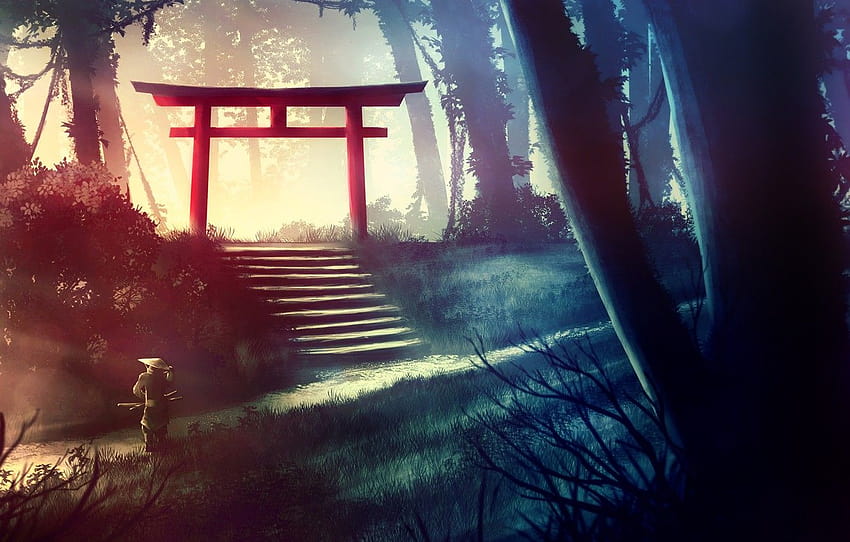 Japão, Floresta, Japão, Selva ...anime.goodfon, xintoísmo papel de parede HD