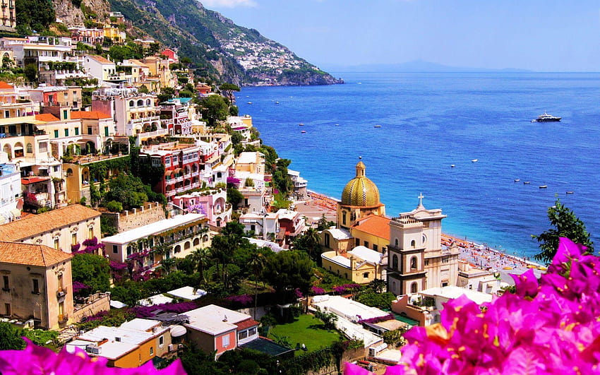 Piękne miasto wybrzeża Amalfi, cześć positano we Włoszech Tapeta HD