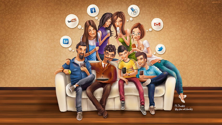 Social media cartoon, social media marketing HD wallpaper