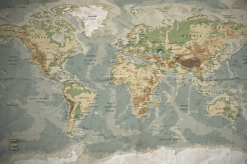 Papierowa stara mapa Architektów, mapa świata fizycznego Tapeta HD