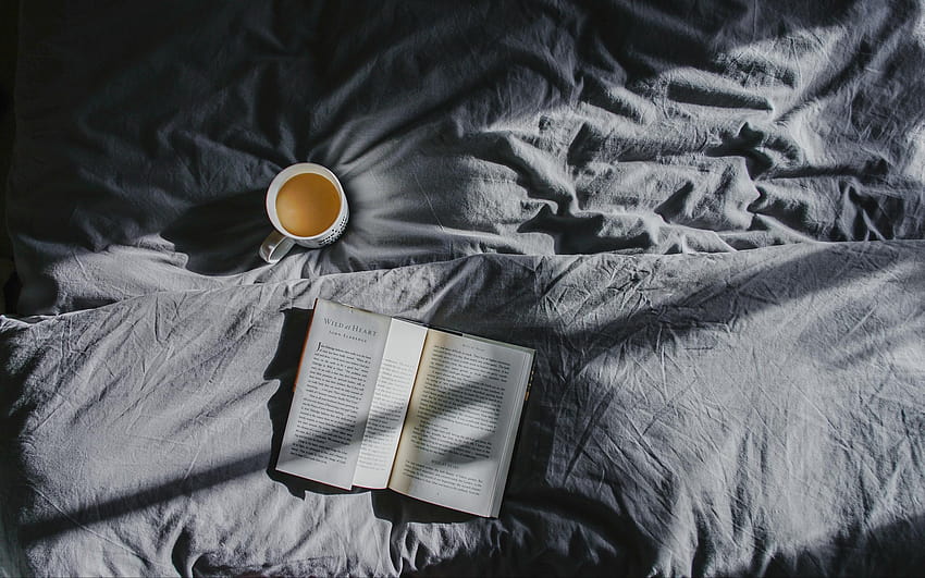 2560x1600 libro, café, cama, sombra, libro de invierno café fondo de pantalla
