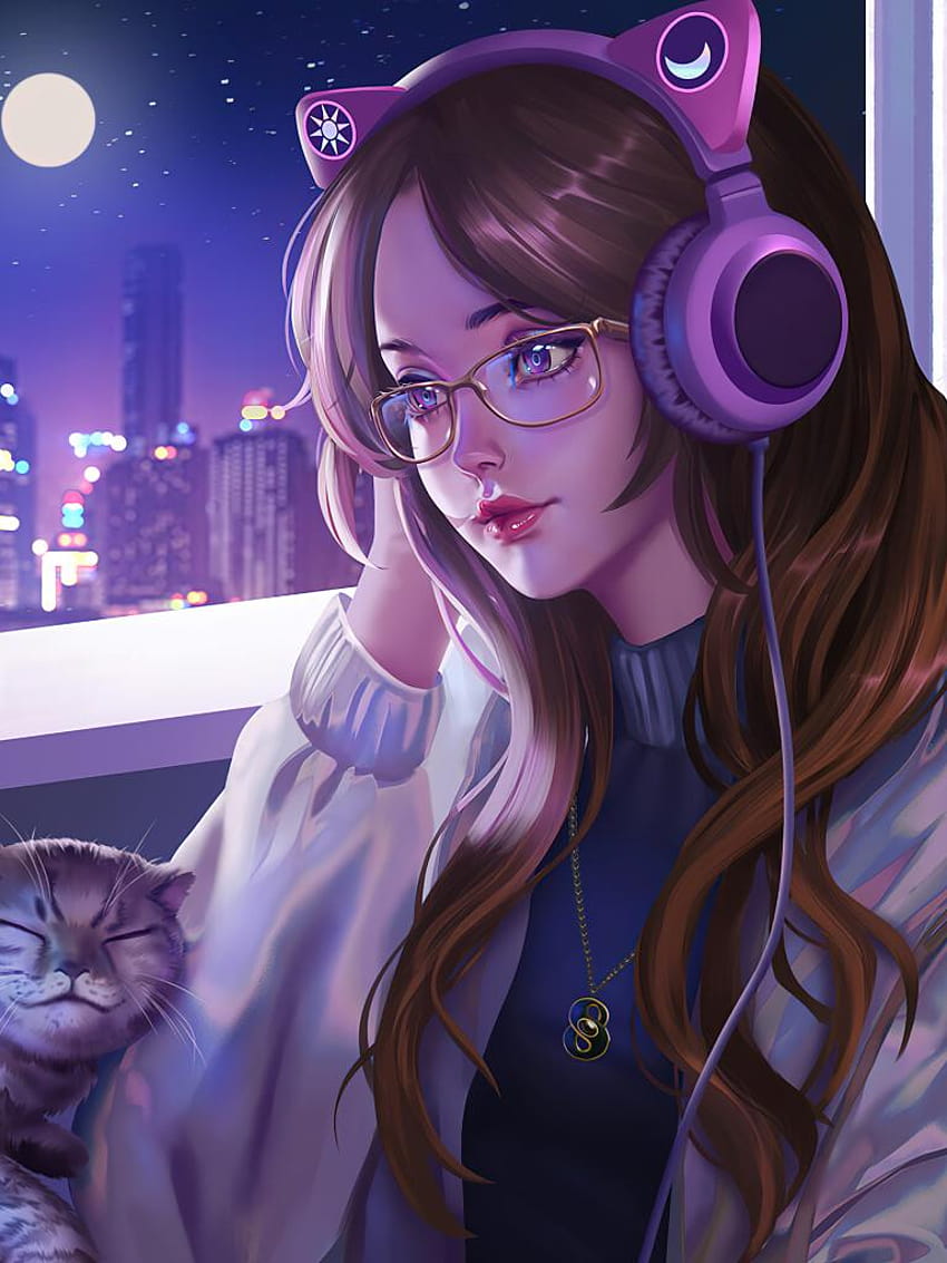 Anime Girl Lofi Cat Anime [1280x1024] for your , Mobile & Tablet, gaming purple girl HD phone wallpaper