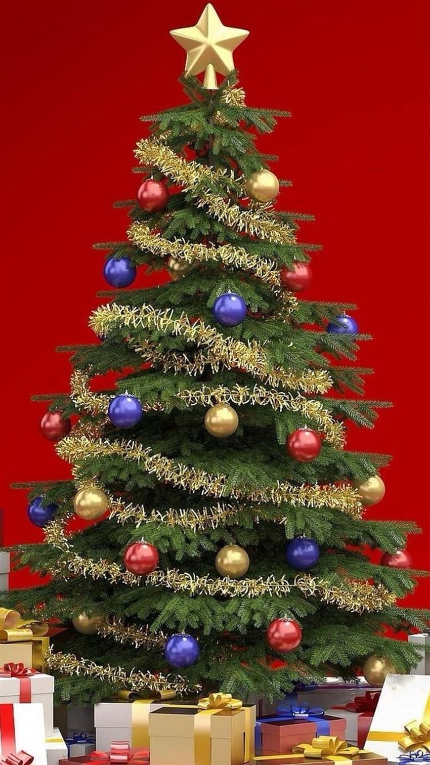 Regalos alrededor del árbol de Navidad iPhone 8, árbol de Navidad y regalos fondo de pantalla del teléfono