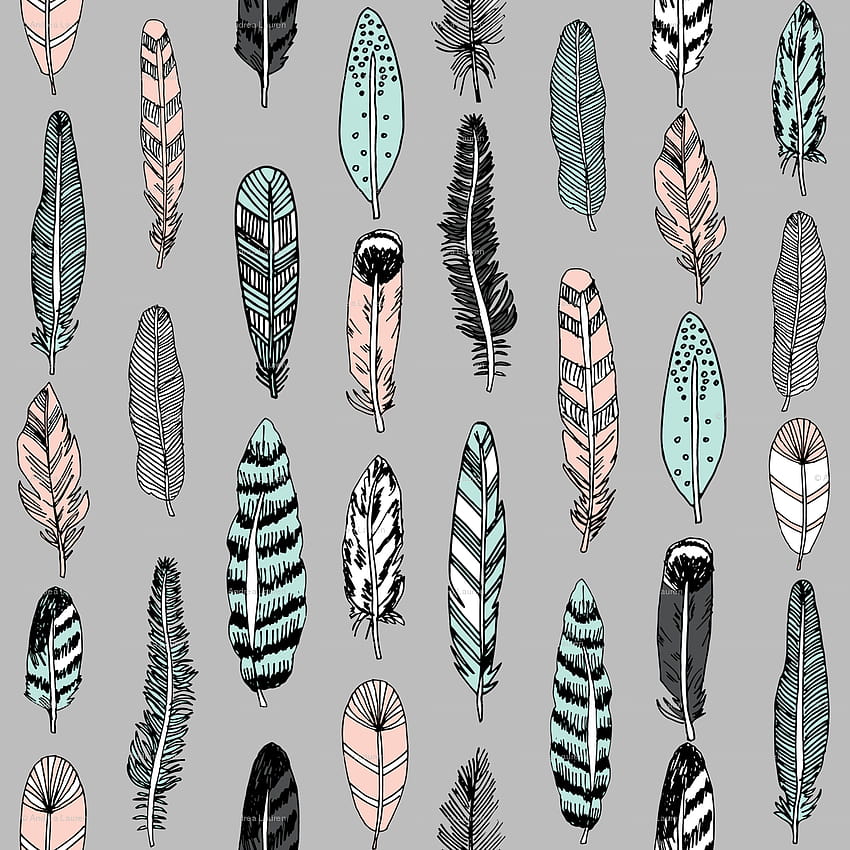 feathers // grey pink mint girly spring cute girly boho southwest, bohemian feathers HD phone wallpaper