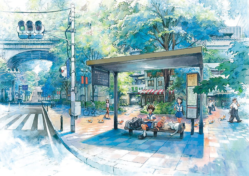 Anime Bus Stop Backgrounds HD wallpaper