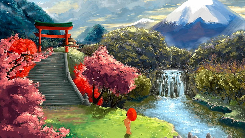 Verão de cenário natural japonês, verão de arte japonesa papel de parede HD