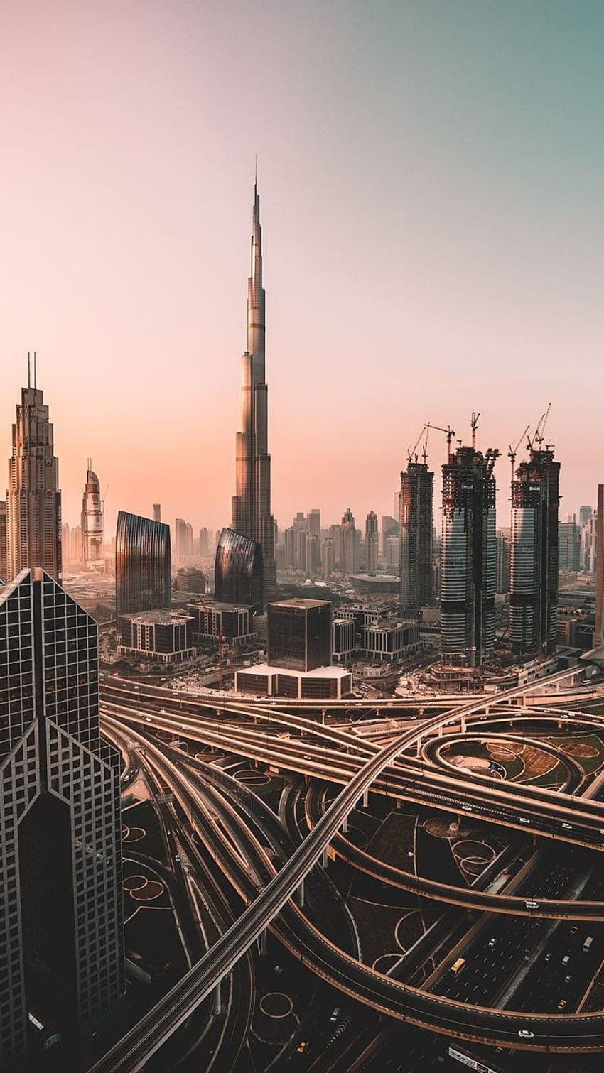 두바이, 스카이라인, 도시 풍경, 고층 빌딩, 건물, 버즈 칼리파, 미적 두바이 풍경 HD 전화 배경 화면
