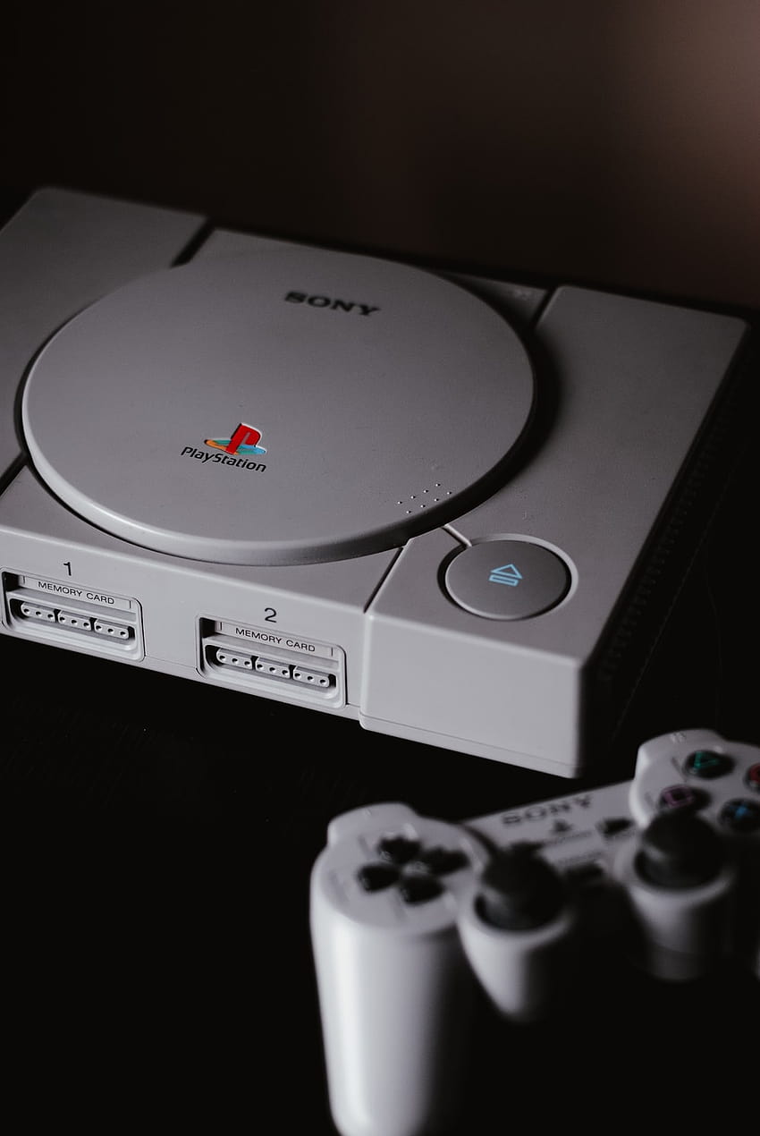 of closed Sony PS1 with DualShock 1 – Grey on, playstation one HD phone wallpaper
