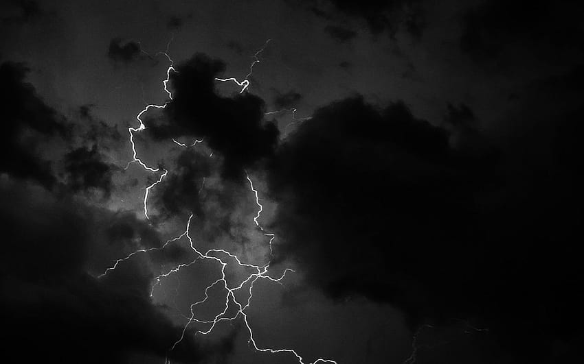 1440x900 lightning, clouds, bw 16:10 backgrounds, white lightning HD wallpaper