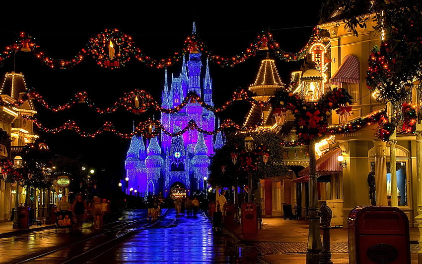 Disney Christmas Backgrounds, castle disney christmas HD wallpaper
