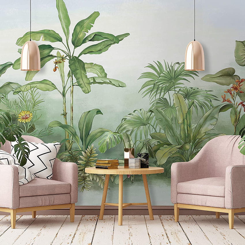 Murwall Wald-Dschungel-Wand, Zeichnung, Wandkunst, tropische Heimdekoration, exotisches Café-Design, Wohnzimmer, Schlafzimmer, Eingangsbereich: handgefertigt, Weltraum-Dschungel HD-Handy-Hintergrundbild